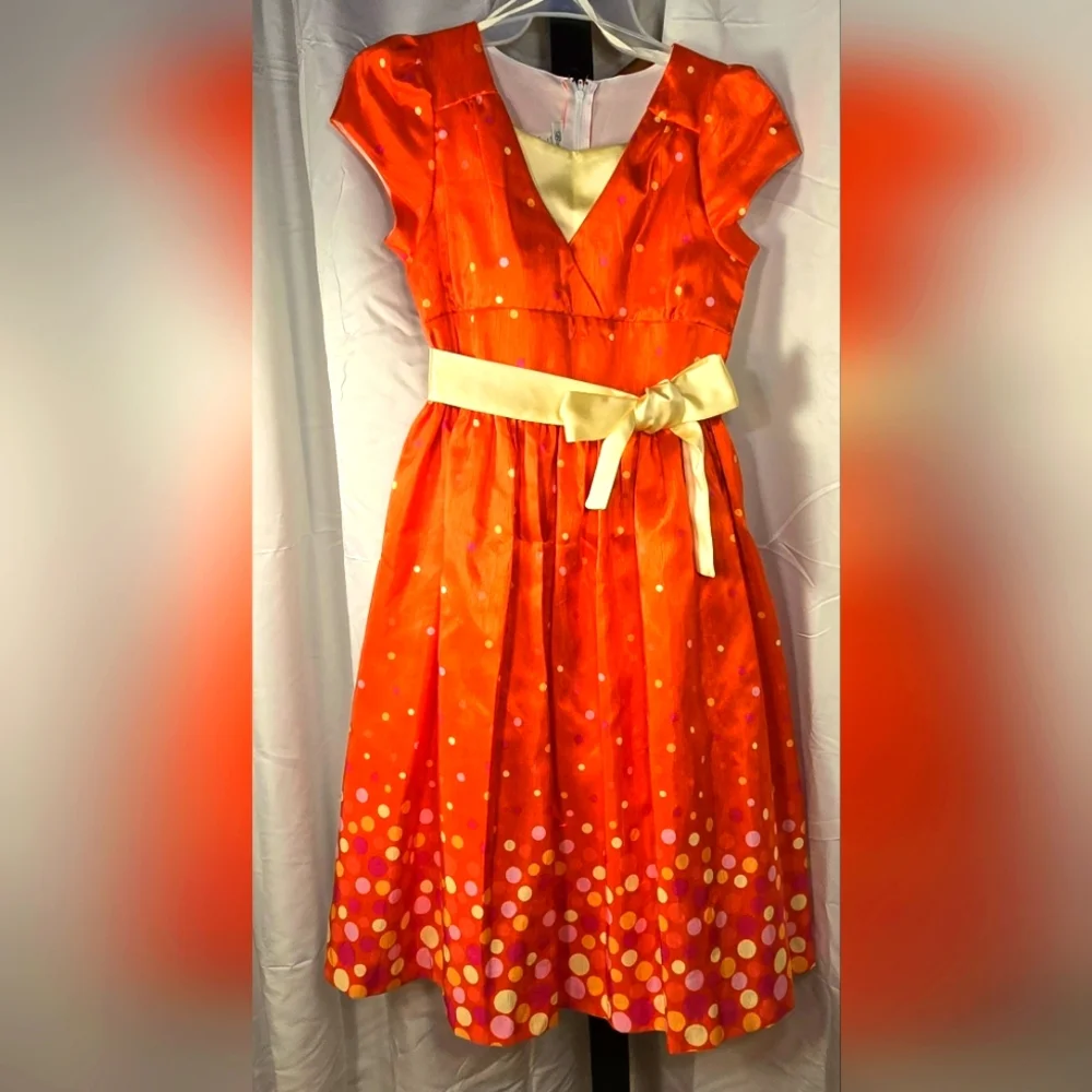Charming Orange Polka Dot Kids Dress For Easter
